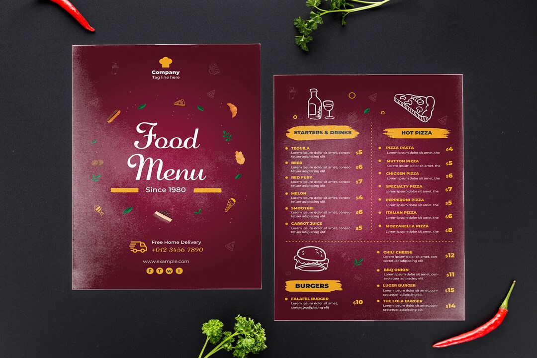 Food Menu Restaurant Food Menu Printable Restaurant Menu Etsy