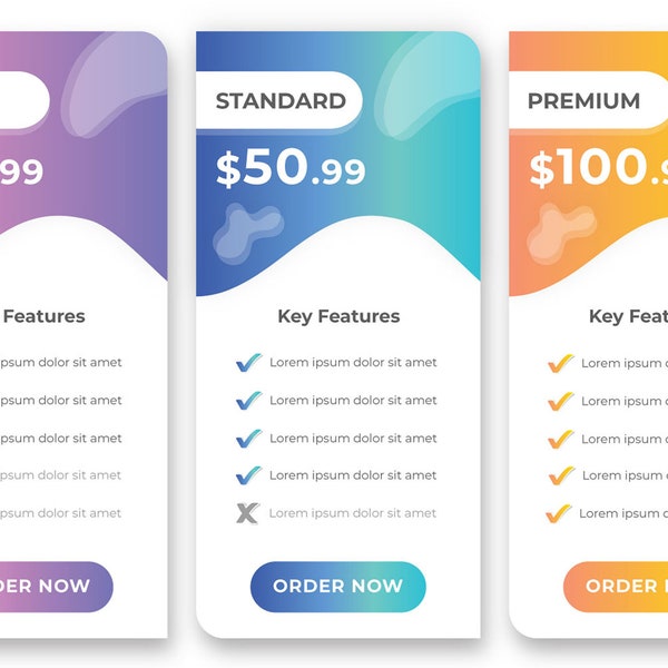 Price Table Layouts with Colourful Accents