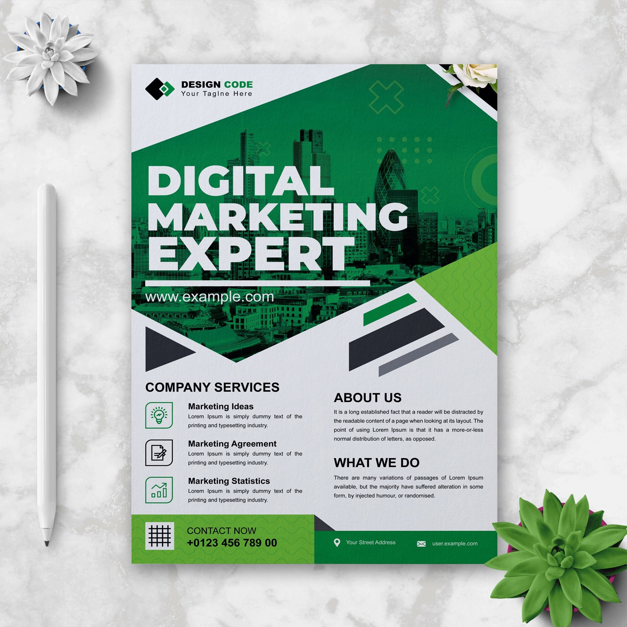 Green Color Scheme Creative Modern Corporate Business Flyer,Leaflet Design  Template