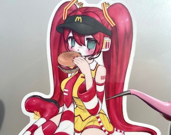 McMiku Glossy Vinyl Sticker || Cute Kawaii Anime Sticker Core y2k Car Laptop Chibi Peek Miku Vocaloid Girl Menhera