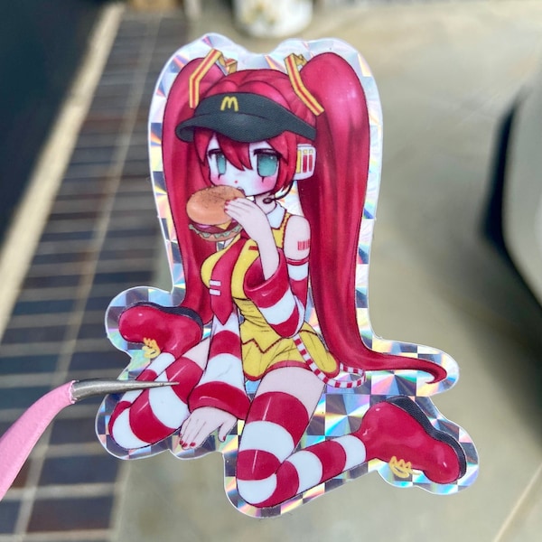 McMiku Mini Prismatic Vinyl Sticker || Cute Kawaii Holographic Clown Anime Sticker Core y2k Car Laptop Chibi Peek Miku Vocaloid Girl Menhera