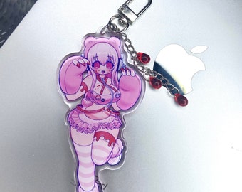 Super Sonico x Gloomy Bear Acrylic Epoxy Charm || Cute Kawaii Anime Core y2k Chibi Scene Egirl Menhera Gurokawa Phone Keychain