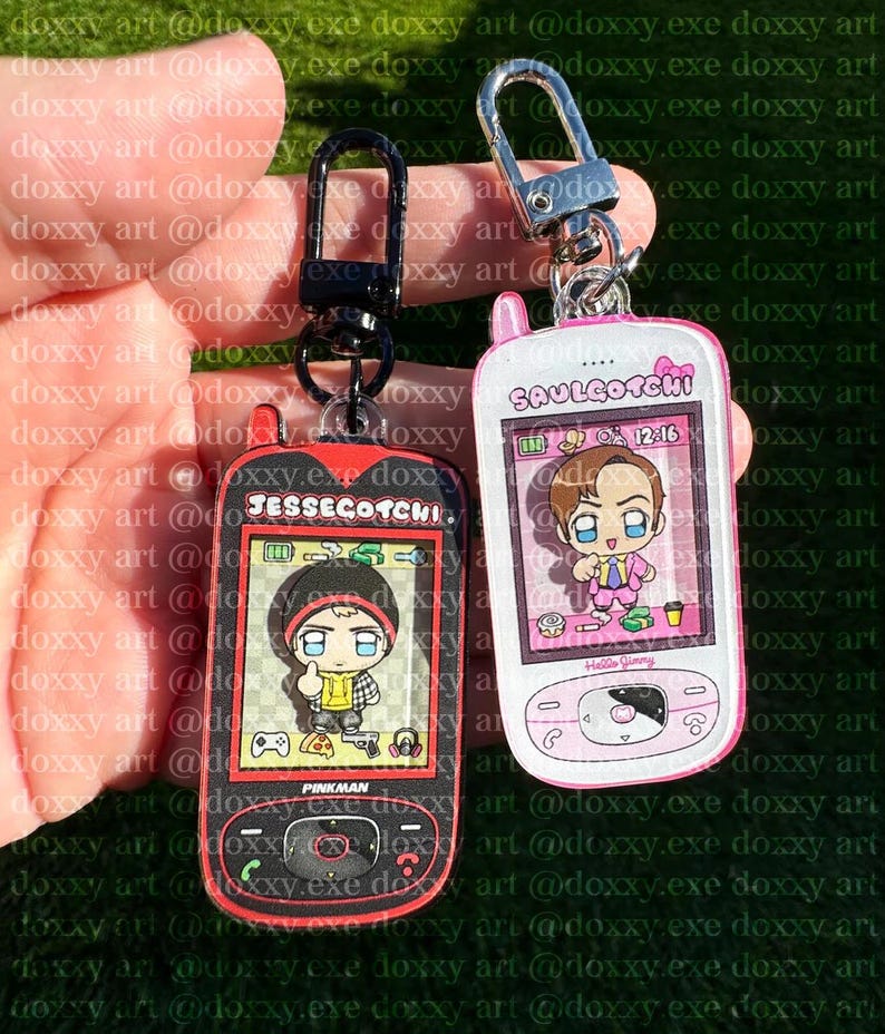 Saul Goodman Jesse Pinkman Tamagotchi Phone Virtual Pet Acrylic 3D Charm || BCS Breaking Bad Cute Kawaii Anime Keychain Chibi Mini Doxxy image 1