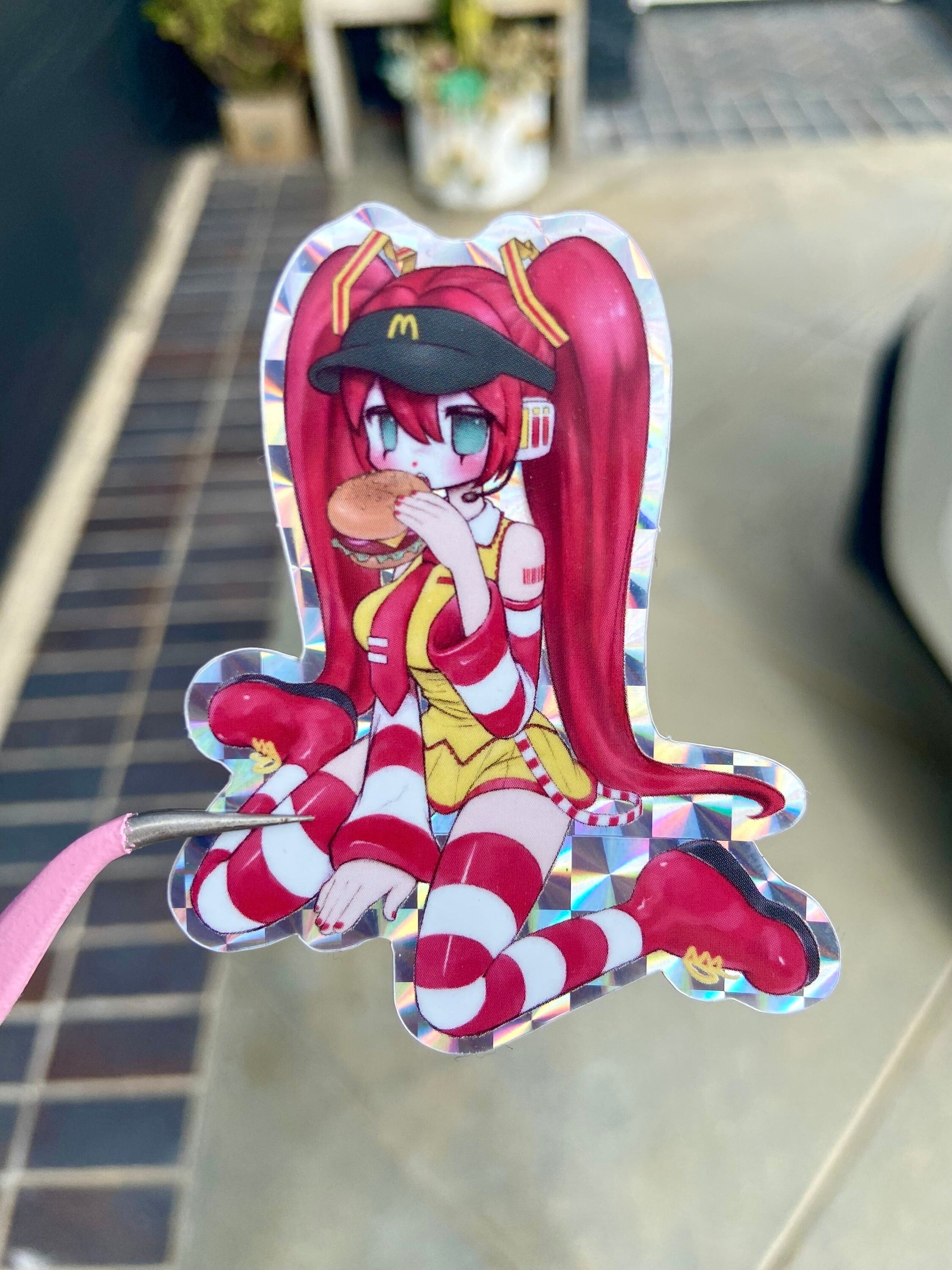 McMiku Mini Prismatic Vinyl Sticker || Cute Kawaii Holographic Clown Anime Sticker Core y2k Car Laptop Chibi Peek Miku Vocaloid Girl Menhera