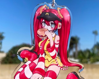 McMiku Acrylic Epoxy Charm || Cute Kawaii Anime Core y2k  Chibi Miku Vocaloid Girl Menhera Phone Keychain