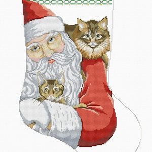 Personalized Xmas Stocking with Cat and Santa Hand Embroidered Holiday Decor for Pet Lovers Custom Stocking Xmas Gift for Child Home Decor