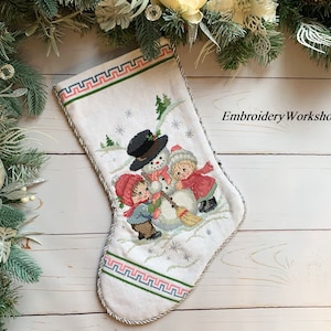 Personalized Christmas Stocking with Embroidered Snowman Christmas Nursery Decor Needlepoint Stocking Cross Stitch Christmas gift For kids