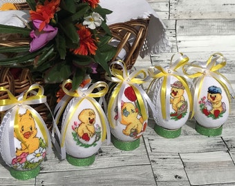 Set von 5 Ostereiern Handgefertigte Ostereier mit gesticktem Huhn Ukrainische Pysanky Ostern Tischdeko für Kinder