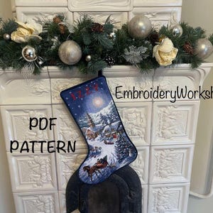 PDF-Vorlage für einen personalisierten Weihnachtsstrumpf, Familien-Weihnachtsstrumpf, Kreuzstichmuster, Strumpf-Stickerei, Weihnachtsvorbereitungen für den Weihnachtsbaum
