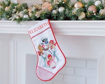 Personalized Christmas Stocking with embroidered Snowman  Custom Christmas stocking, Kids Christmas stocking Baby red stocking Needlepoint
