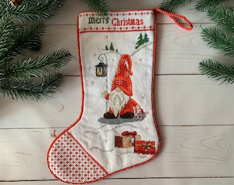 Personalized Christmas Stocking with embroidered Gnome Family Christmas Stocking Christmas Stocking for Kids Needlepointed Stocking To order