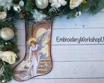 Christmas Stocking with Embroidered Angel Religious Design Fireplace Decor Home Decorfor Xmas Gift Modern Home Decor Family Xmas Heirloom