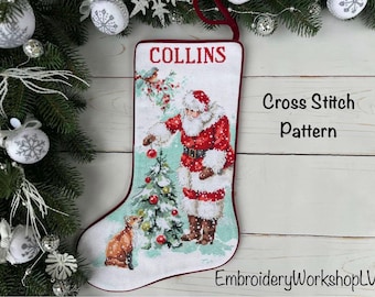 PDF patterns Xmas stocking for a child Embroidery pattern Xmas Stocking Cross StitchSanta Claus Holiday Design Personalized Digital download