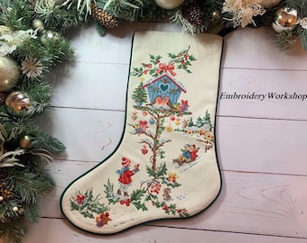 Extra large personalized Christmas stocking. Vintage stocking. Personalized family stocking. Christmas gift. Embroidered velvet stocking