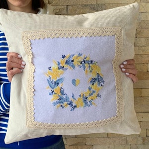 Embroidered pillow case 50x50 Ukrainian Heart Cross Stitch Ukrainian embroidery Amulet from Ukraine Embroidered decoration for home Handmade