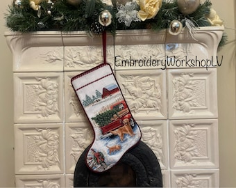 Calcetín navideño personalizado, regalo terminado, reliquia familiar, decoración de árbol de Navidad y chimenea, calcetín con perros, decoración del hogar, decoración navideña, calcetín rústico.