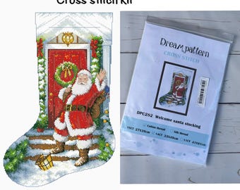 Weihnachtsstrumpf Kreuzstichpackung Weihnachten DIY Stickpackung Weihnachtsdekor Winter Bastelpackung Kamin Dekor Weihnachtsgeschenk für Mama DIY rustikaler Strumpf