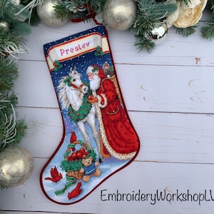 Personalised Christmas Stocking Hand embroidered Stoking Cross-stitch embroidery Christmas gift for a child Completed Christmas mantel decor