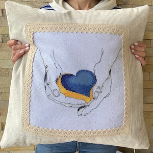 Embroidered pillow case 50x50 Ukrainian Heart Cross Stitch Ukrainian embroidery Amulet from Ukraine Embroidered decoration for home Handmade