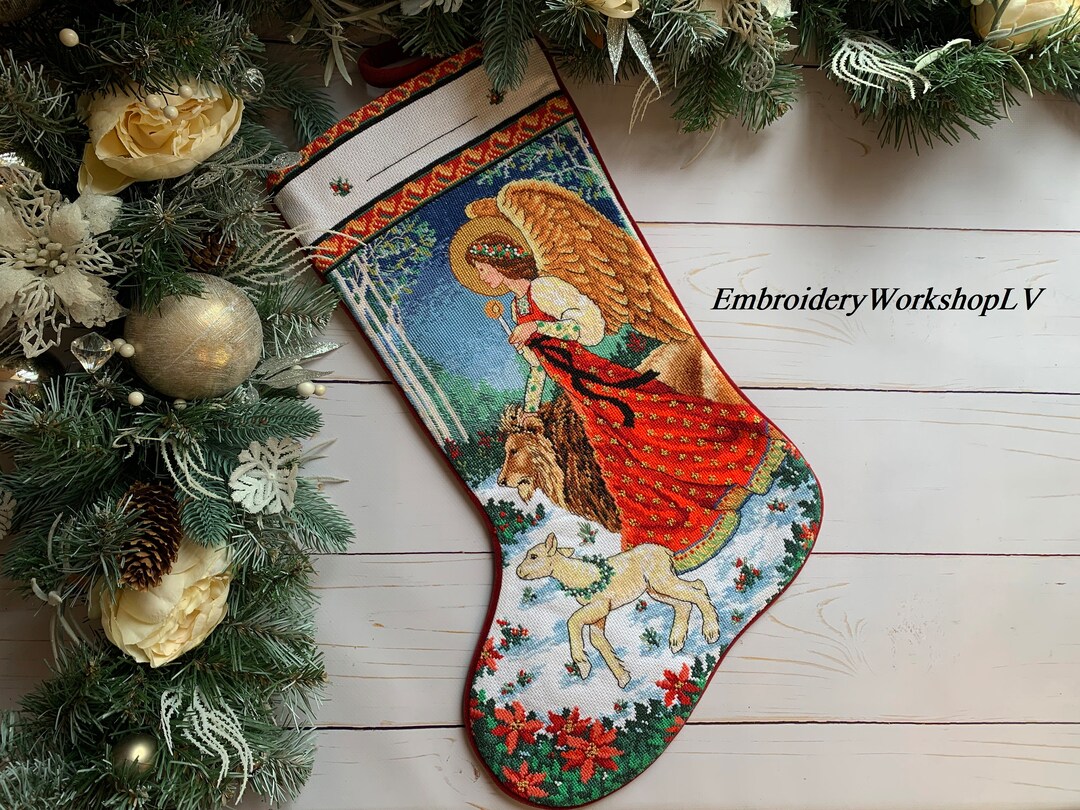 Needlepoint Christmas Stocking. Angel Christmas Stocking. Etsy