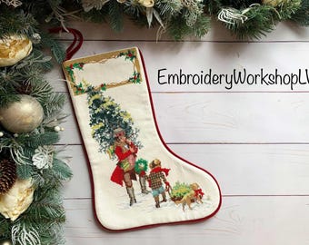 Retro kerstsok familie vintage kerstsok kous met naaldpunt Gepersonaliseerde kerstsok schoorsteenmantel decoratie vakantiecadeau
