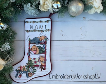 Medias navideñas personalizadas con ositos, regalo de Navidad para niños, decoración del hogar, decoración de chimenea, adorno navideño para guardería, medias personalizadas.