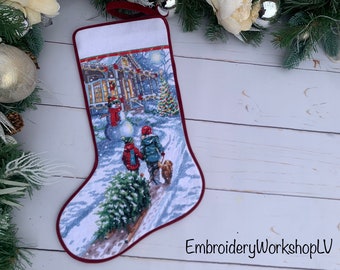 Completed Personalized Stocking Handmade Christmas Stocking Embroidered Preparation for Christmas Christmas Gift Nursery  Mantel Xmax Decor