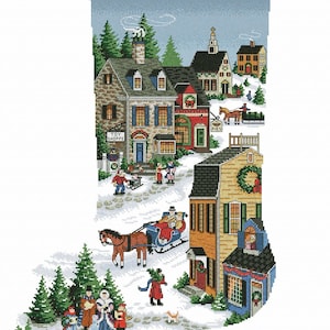 PDF Pattern for Christmas Town Stocking Personalized Holiday Stocking  Family Stocking DIY Home Decor Cross Stitch Pattern Instant Download