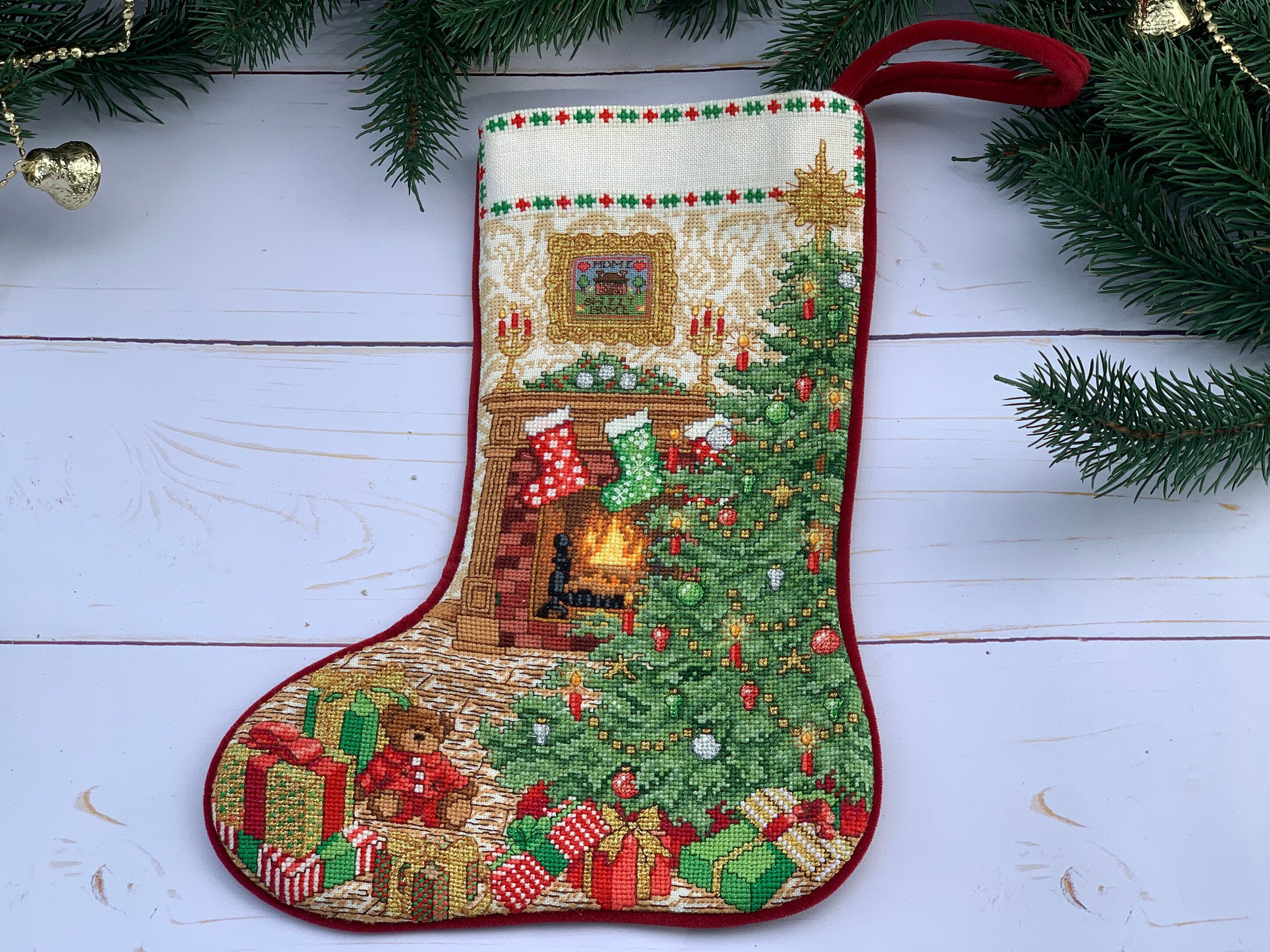 Winter Holiday Cardinal Christmas Needlepoint Stocking, 18-Inch Height,  Wool and Cotton
