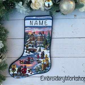 Custom Personalized Xmas Stocking Xmas Gift for Grandparents Home Decor Winter Design on Stockings Custom CrossStitch Xmas Decor Family Xmas