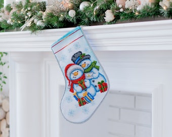 Christmas Stocking embroidered with beads Snowman Stocking Rustic Christmas stockings Handmade Christmas Stocking For Kids Nursery decor