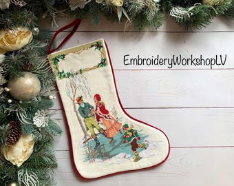 完成したパーソナライズされたクリスマスストッキング、ビクトリア朝風クリスマス装飾、カスタムクリスマスストッキング、ファミリーストッキング、暖炉装飾、クリスマスギフト