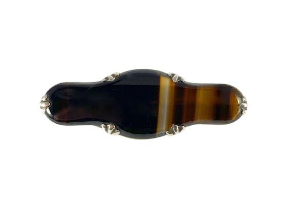 Banded Agate Victorian Collar Pin — Antique Victo… - image 1