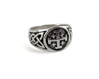 Jerusalem Cross Ring — Hand-Cast Sterling Silver Scottish Signet Ring with Crusader's Cross Design