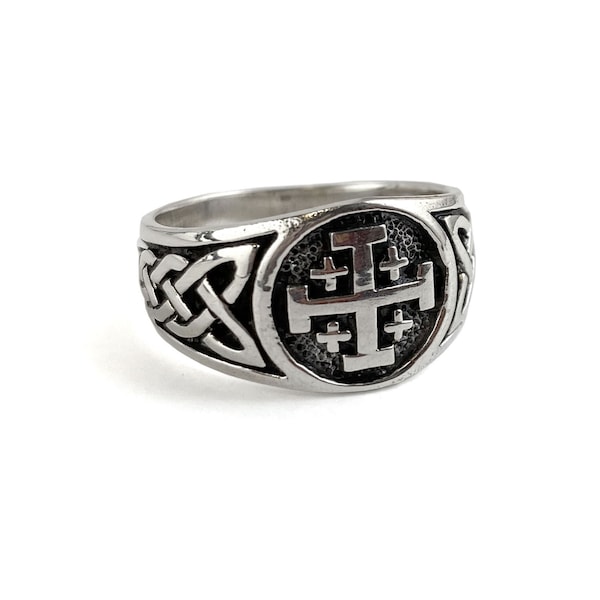 Jerusalem Cross Ring — Hand-Cast Sterling Silver Scottish Signet Ring with Crusader's Cross Design