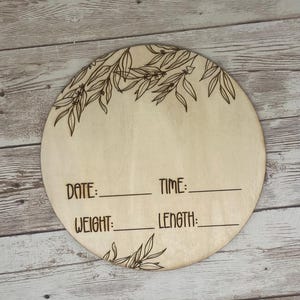 Baby Birth Stats &quot;Hello World&quot; Engraved Wooden Round Disc