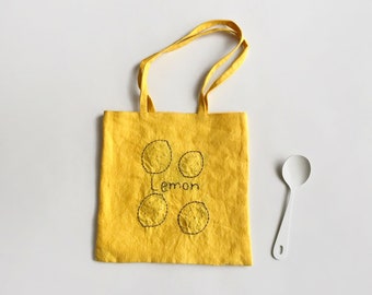 Handmade Lemon Embroidery Linen Small Bag - Made in Japan