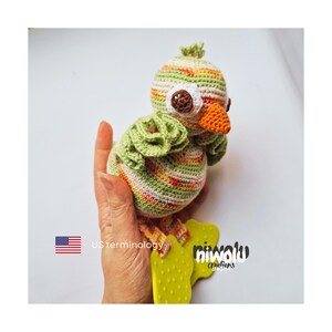 Crochet pattern PDF. Stripey bird with teether feet for teething baby. Soothe and play. Simple instructions, easy to follow and craft.
