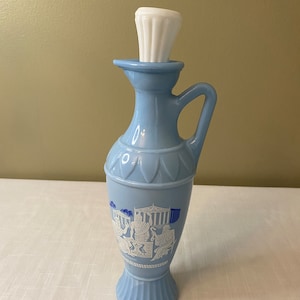 Vintage-1961 &quot;Grecian&quot; Blue Milk Glass Bottle - Jim Beam Decanter