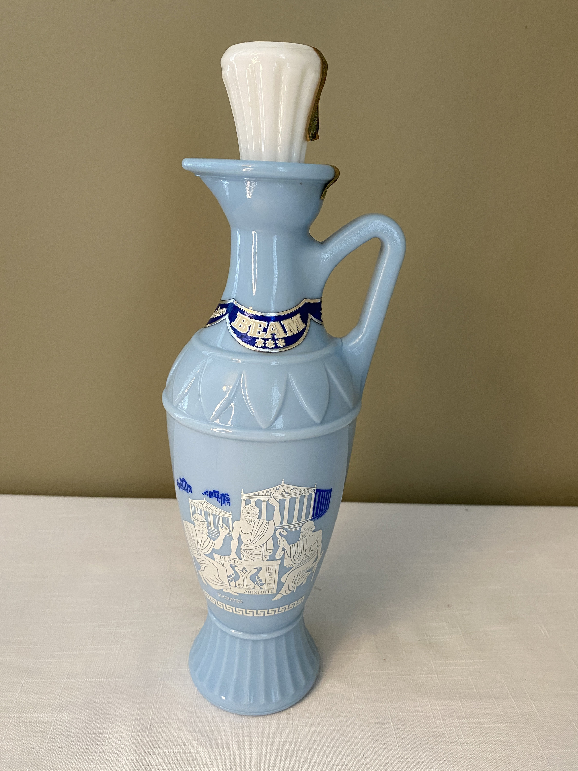 Vintage-1961 "Grecian" Blue Milk Glass Bottle - Jim Beam Decanter