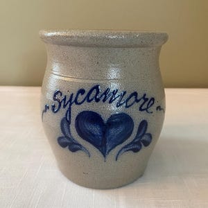 Rare-Rowe Pottery Works Salt Glaze, 1994 &quot;Sycamore&quot; Heart Crock