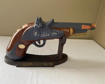Vintage-1968 "Flintlock Dueling Pistol" & Stand Ezra Brooks   Decanter