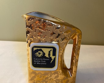 Vintage-1980 "Catoctin Beam Bottle Club of Maryland" 22k Gold Finish Golf Decanter Bar Pitcher