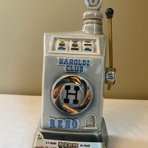 Vintage-1967 &quot;Blue Slot Machine&quot; Reno-Harold&#39;s Club - Jim Beam   Decanter