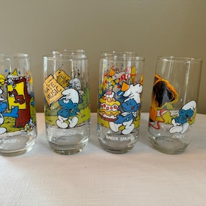 Rare-1980&#39;s  &quot;Smurf&#39;s&quot; Hardee&#39;s Tumbler Glasses