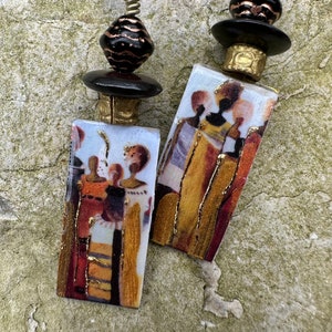 African Woman Silhouette, Tribal, Brass, Czech Glass