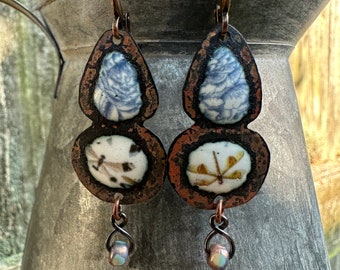Enameled Copper, Artisan Made,  Dragonfly, Dangles, Boho