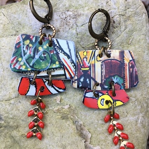 Christmas Earrings, Holiday, Recycled, Repurposed