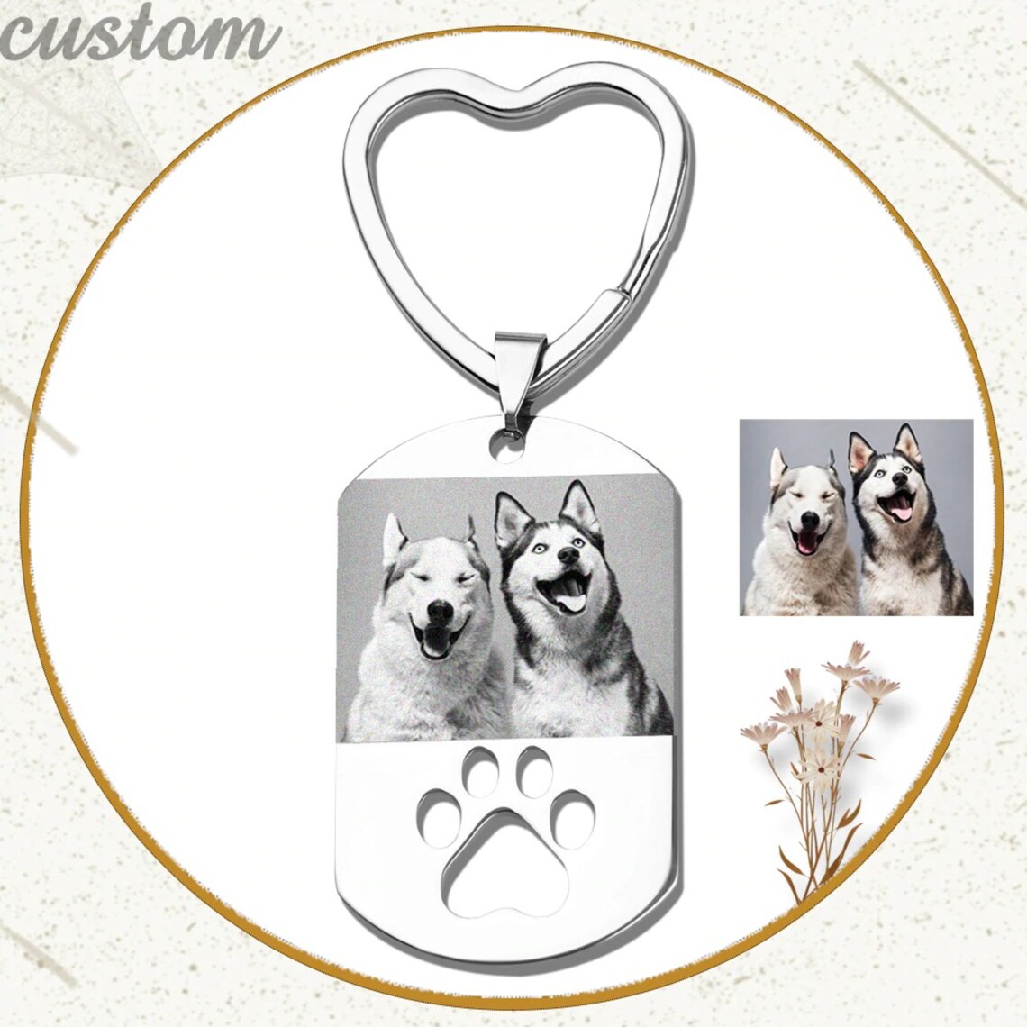 Pet Portrait Keychain Engraved Dog Keychain Pet Photo Etsy UK