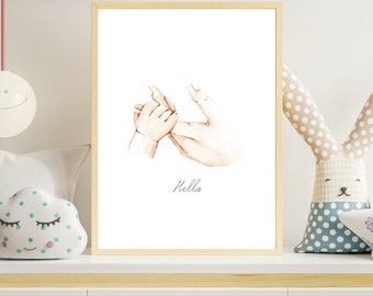 Poster birth / hands / newborn gift idea / hands / DINA4 / pregnancy / baby shower / personalized / birthday / reminder